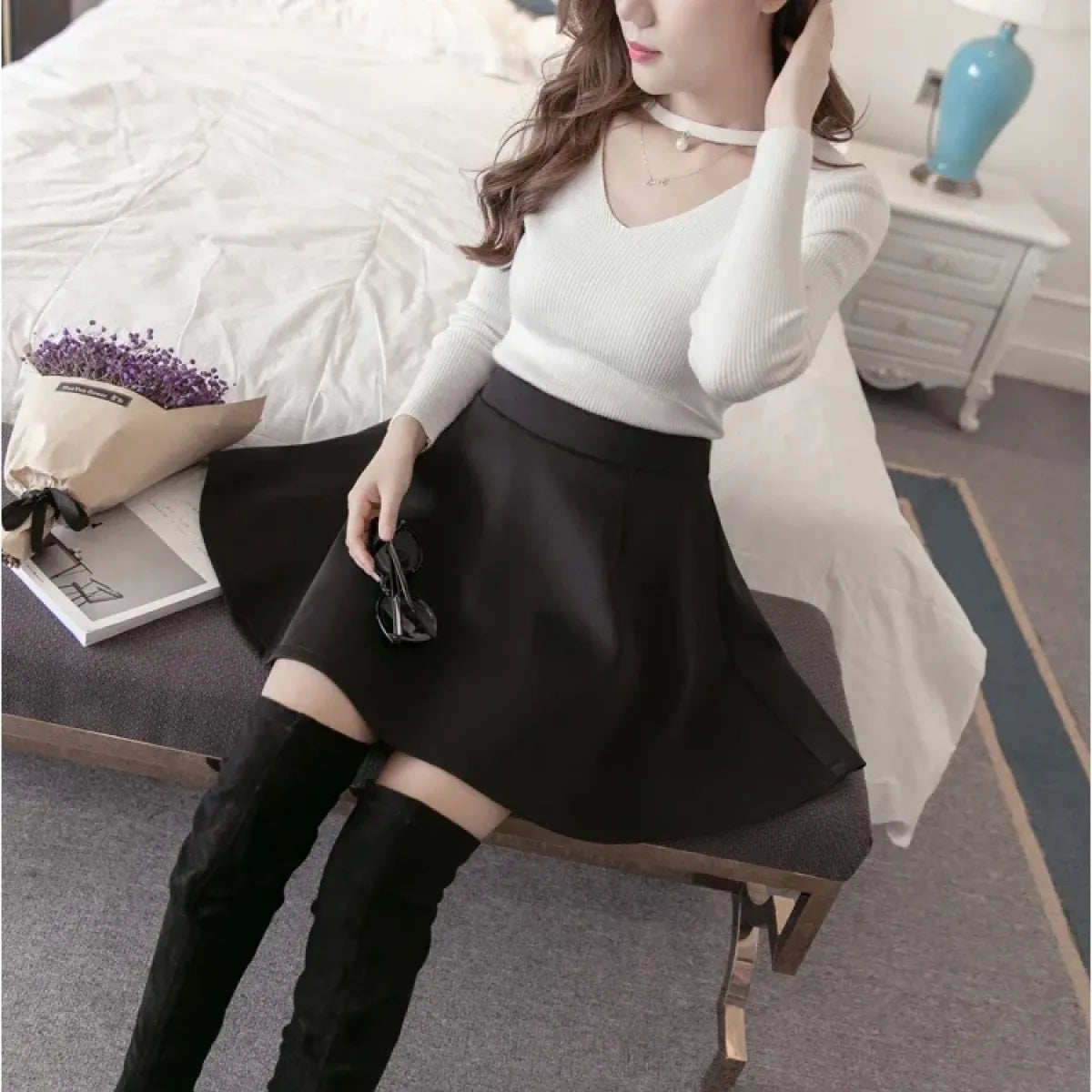 Harajuku Skater Skirt – High Waist A-Line Mini Skirt for Women